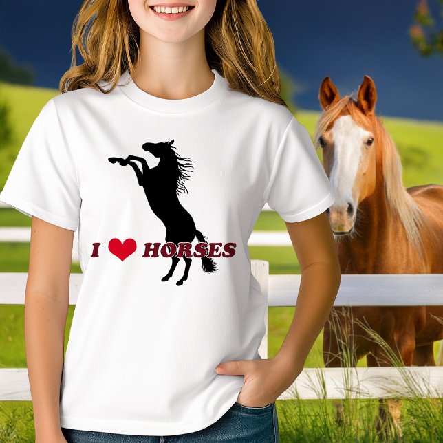 Camiseta Eu Adoro Cavalos Que Começam A Arrancar Silhouette (I Heart Love Horses Rearing Silhouette T-Shirt)