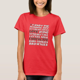 Camiseta Eu adoro chocolate com todo o texto branco