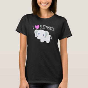 Camiseta Eu adoro ELEFANTS Corações Bonitos Garotas Criança