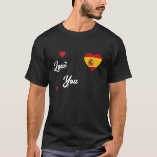 Camiseta Eu adoro Espanha com bandeira espanhola em um cora
