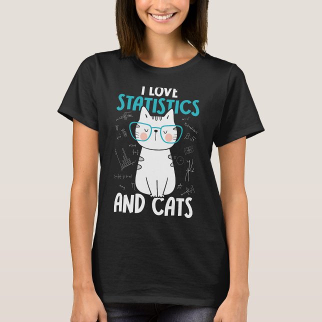 Camiseta Eu adoro estatísticas de matemática e gatos (Frente)