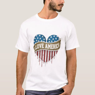 Camiseta Eu Adoro Estrelas Americanas E Coração Stripes