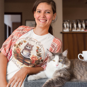 Camiseta Eu adoro gatos, livros e café