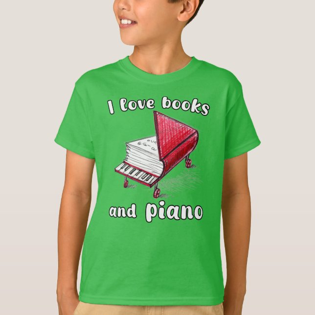 Camiseta Eu Adoro Livros E Piano, Autêntica Arte Livre (Frente)