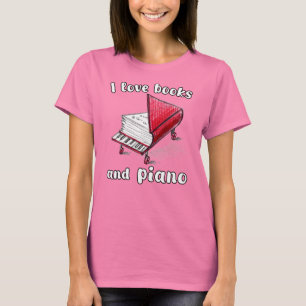 Camiseta Eu Adoro Livros E Piano, Autêntica Arte Livre
