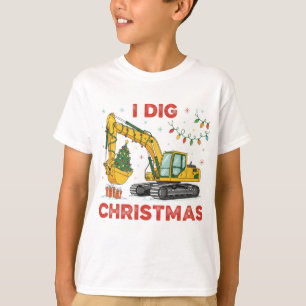 Camiseta Eu Adoro Luzes de Natal Escavadeira Fofa Árvore Cr