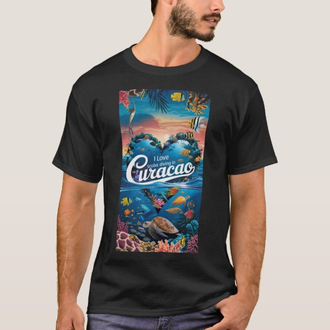 Camiseta Eu adoro mergulho em Scuba em Curacao (Frente)