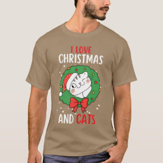 Camiseta Eu Adoro Natal E Gatos Vintagem De Natal