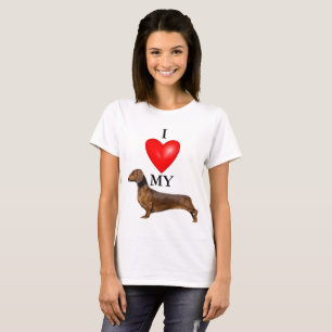 Camiseta Eu adoro o meu coração vermelho Dachshund