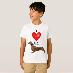 Camiseta Eu adoro o meu filho do Coração Vermelho Dachshund