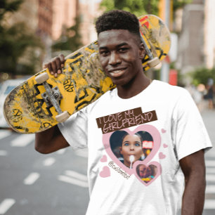 Camiseta Eu adoro o meu texto de foto marrom-rosa-Namorada