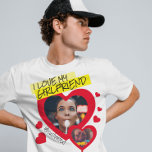 Camiseta Eu adoro o meu texto de foto vermelho-Namorada y2k<br><div class="desc">Crie a sua, eu adoro a minha namorada com esta modelo de camisa super colorida com duas fotos em corações vermelhos enormes e texto personalizado manuscrito em um destaque amarelo brilhante. Esta camisa pode ser uma dádiva engraçada e engraçada de aniversário. Forçar sua namorado a vestir essa camisa super fofa...</div>