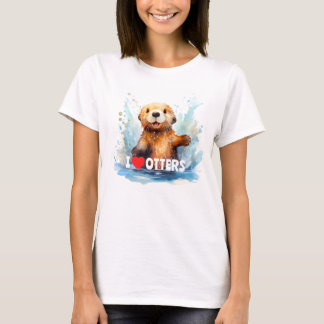 Camiseta Eu adoro Otters Cute Sea Otter na Água Personaliza