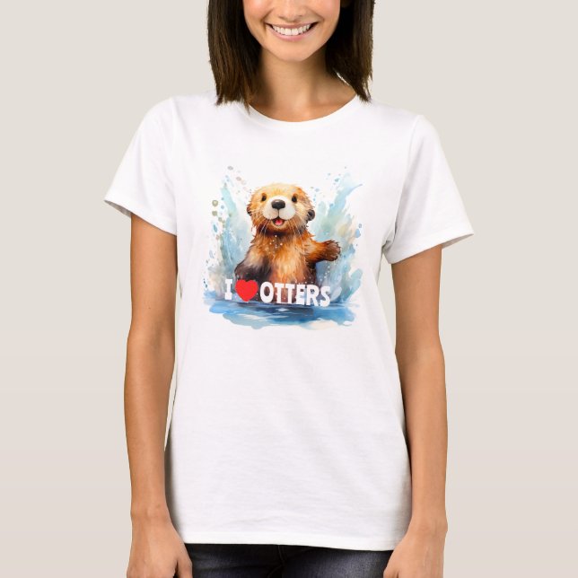 Camiseta Eu adoro Otters Cute Sea Otter na Água Personaliza (Frente)