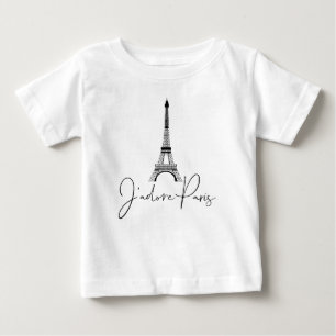 Camiseta Eu adoro Paris Torre Eiffel Fofo Branco