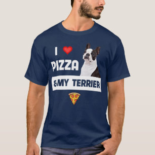 Camiseta Eu adoro Pizza e Meu Boston Terrier Dog Pepperoni 