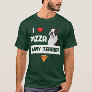 Camiseta Eu adoro Pizza e Meu Boston Terrier Dog Pepperoni