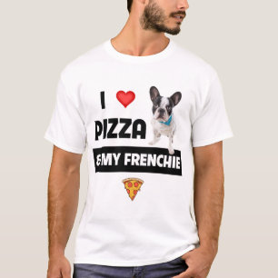 Camiseta Eu adoro Pizza e Meu Cachorro Francês Bulldog Fran