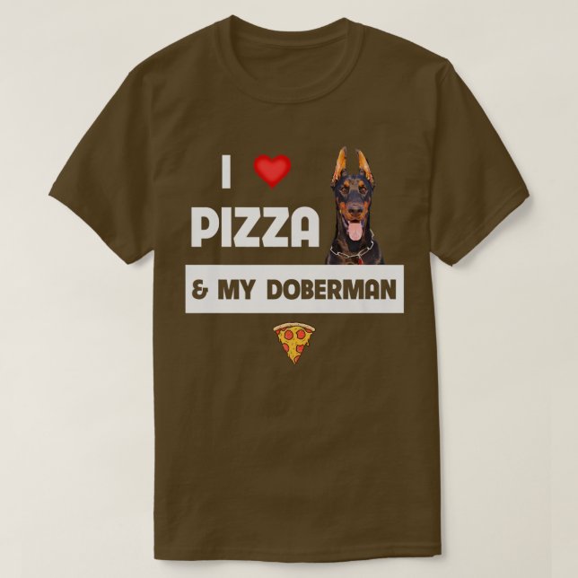 Camiseta Eu adoro Pizza e Meu Doberman Pinscher Cog Peppero (Frente do Design)