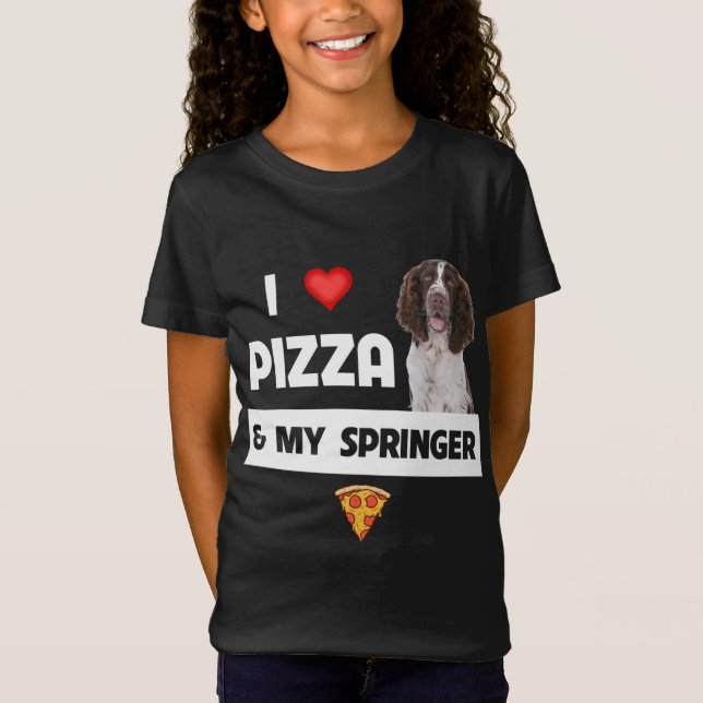 Camiseta Eu Adoro Pizza E Meu Springer Spaniel Dog Pepperon (Frente)