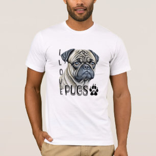 Camiseta Eu Adoro Pugs Proprietários De Cachorros Cortos