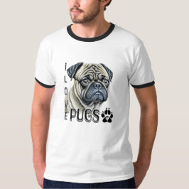 Camiseta Eu Adoro Pugs | Proprietários De Cachorros Cortos