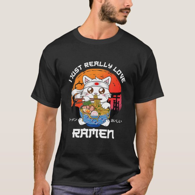 Camiseta Eu Adoro Ramen Kawaii Neko Ramen Anime L (Frente)