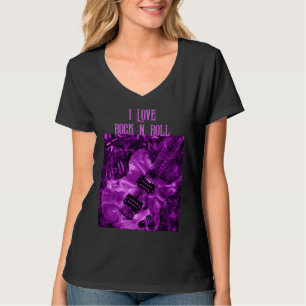 Camiseta Eu Adoro Rock N Roll Guitarra Pintando Púrpura
