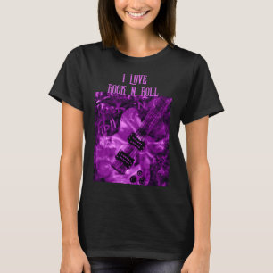 Camiseta Eu Adoro Rock N Roll Guitarra Pintando Púrpura