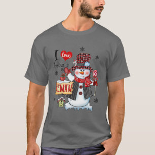 Camiseta Eu Adoro Ser Memaw Snowman O Chapéu Vermelho Xadre