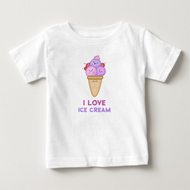Camiseta Eu adoro Sorvete Cute Engraçado Verão Adorável (Frente)