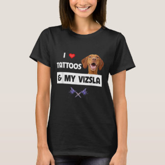 Camiseta Eu Adoro Tatuagens E Meu Cachorro Vizsla Mãe Pai D