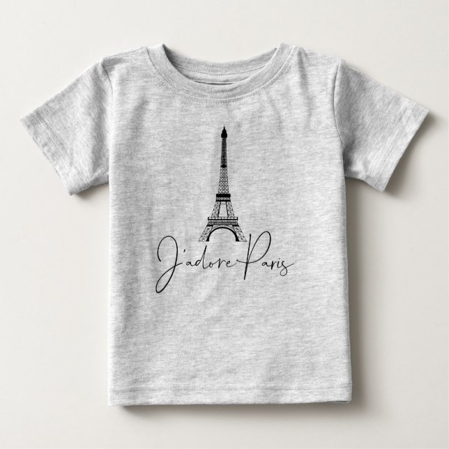 Camiseta Eu adoro Torre Eiffel Paris Fofa Cinza (Frente)
