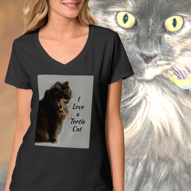 Camiseta Eu adoro uma Tortie Cat Feline Fotografia (Criador carregado)