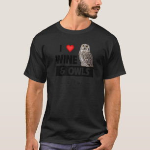 Camiseta Eu adoro vinho e corujas Refeições de Bebendo de p
