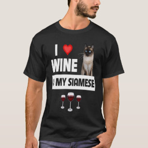 Camiseta Eu adoro vinho e meu Bebendo de Gatinhos Siameses 