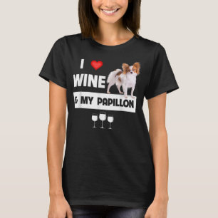 Camiseta Eu adoro vinho e meu Papillon Mãe Pai Cachorro Beb