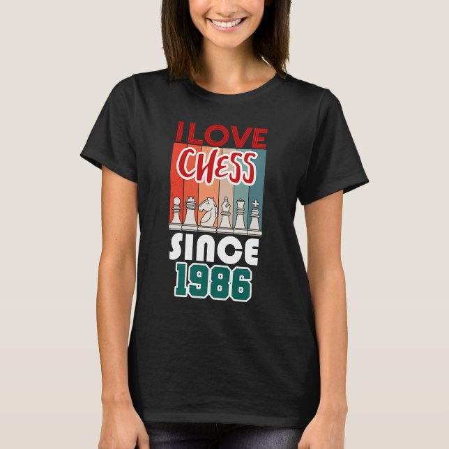 Camiseta Eu adoro xadrez desde 1986 (Frente)