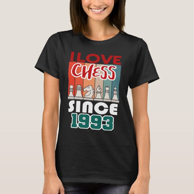 Camiseta Eu adoro xadrez desde 1993 (Frente)