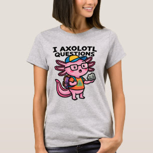 Camiseta Eu, aluno da Axolotl Questions, seguro uma rocha c