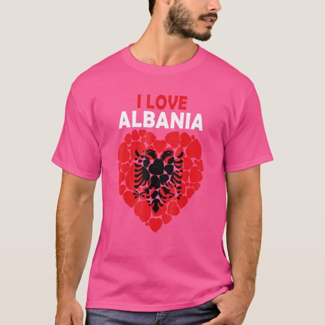 Camiseta Eu Amo A Albânia Orgulhosa De Ser Bandeira Albanes (Frente)