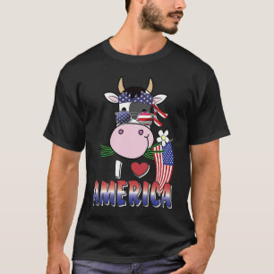 Camiseta Eu amo a América 4 de julho, USA Patriotic Cow Kid