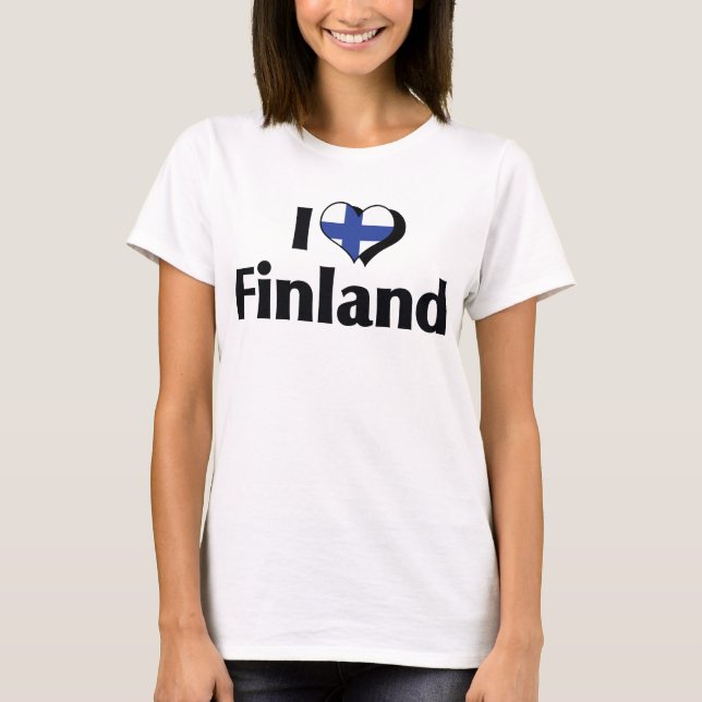 Camiseta Eu Amo a Bandeira da Finlândia (Frente)