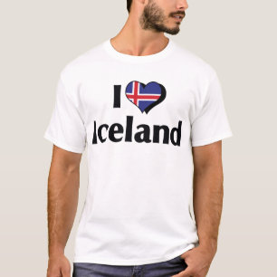 Camiseta Eu Amo a Bandeira da Islândia