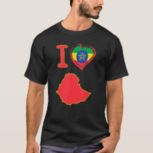 Camiseta Eu amo a bandeira etíope em forma de coração