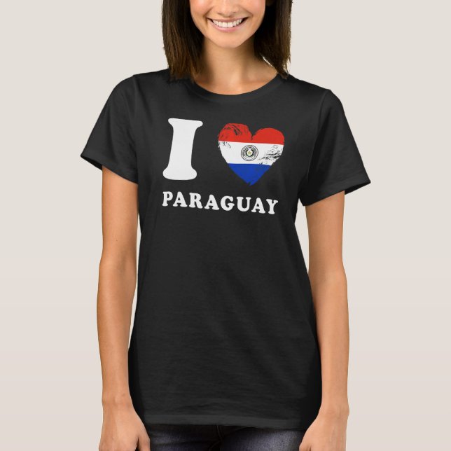 Camiseta Eu amo a bandeira paraguaia do coração no Paraguai (Frente)