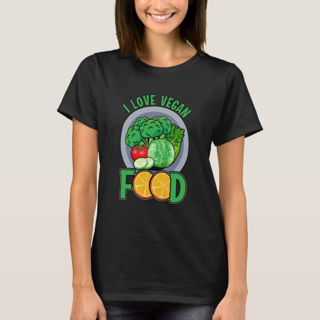 Camiseta Eu amo a comida vegana frase vegana (Frente)