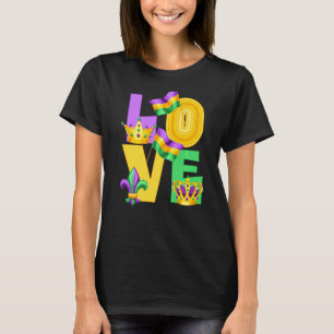 Camiseta Eu amo a Coroa de Bandeiras do Mardi Gras Fleur de