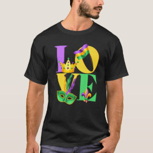 Camiseta Eu amo a Coroa de Bandeiras do Mardi Gras Fleur de