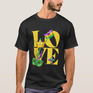 Camiseta Eu amo a Coroa de Bandeiras do Mardi Gras Fleur de